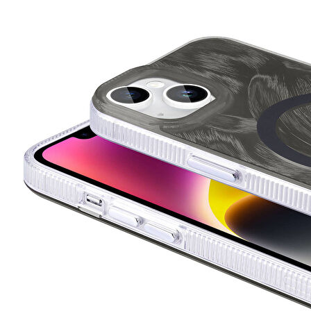 iPhone 15 Kılıf Magsafe Şarj Özellikli Fırça Boya Desenli Palet Kılıf