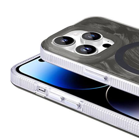 iPhone 14 Pro Max Kılıf Magsafe Şarj Özellikli Fırça Boya Desenli Palet Kılıf