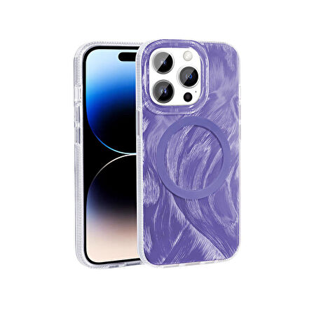 iPhone 14 Pro Max Kılıf Magsafe Şarj Özellikli Fırça Boya Desenli Palet Kılıf