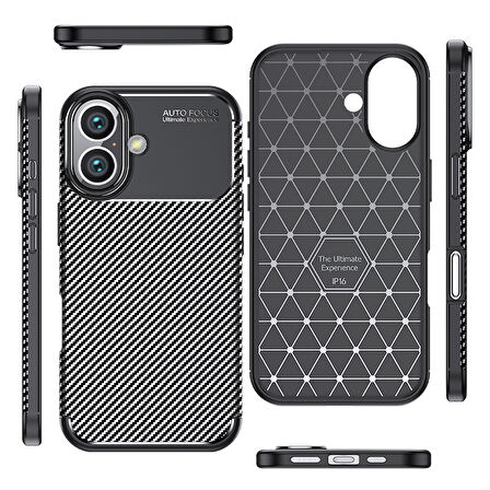 iPhone 16 Kılıf Negro Karbon Tasarım Silikon Kılıf
