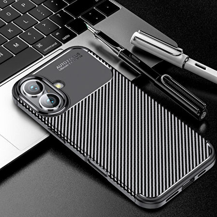 iPhone 16 Plus Kılıf Negro Karbon Tasarım Silikon Kılıf