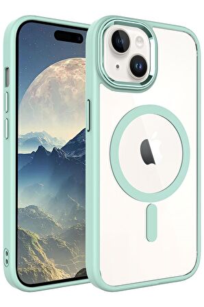 Apple iPhone 15 Plus Kılıf Wireless Şarj Özellikli Krom Magsafe Silikon Kılıf