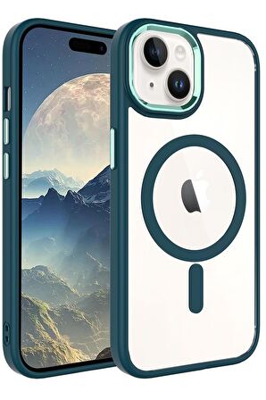 Apple iPhone 15 Plus Kılıf Wireless Şarj Özellikli Krom Magsafe Silikon Kılıf