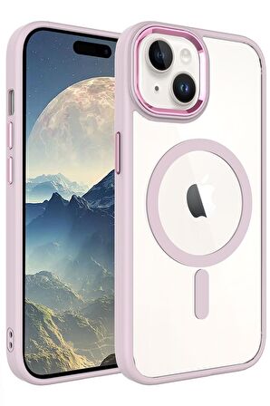 Apple iPhone 15 Plus Kılıf Wireless Şarj Özellikli Krom Magsafe Silikon Kılıf