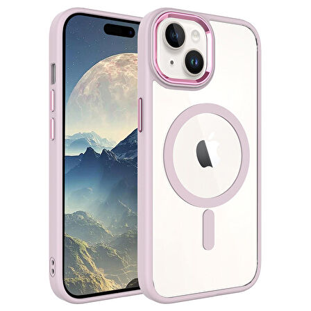 Apple iPhone 15 Plus Kılıf Wireless Şarj Özellikli Krom Magsafe Silikon Kılıf