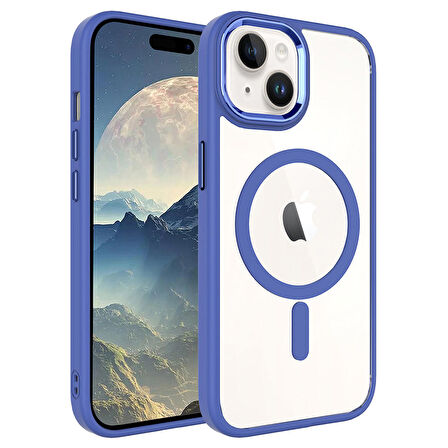 Apple iPhone 15 Kılıf Wireless Şarj Özellikli Krom Magsafe Silikon Kılıf