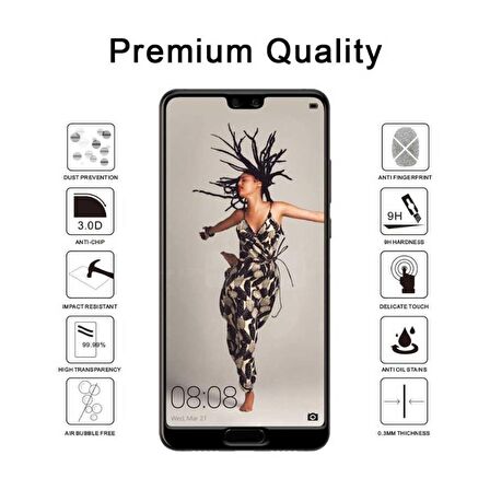 Huawei P20 Ekranı Tam Kaplayan Düz Cam Koruyucu