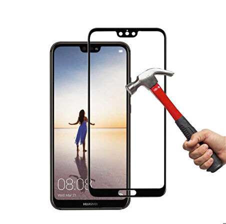 Huawei P20 Ekranı Tam Kaplayan Düz Cam Koruyucu
