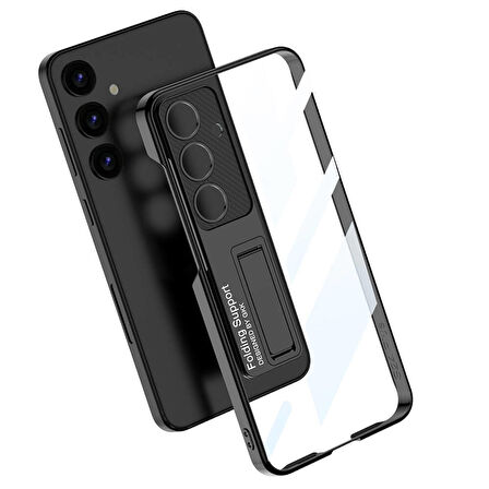 Galaxy S24 Kılıf Kamera Korumalı Şeffaf Tasarımlı Lego Standlı Kılıf