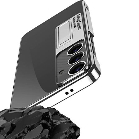 Galaxy S24 Kılıf Kamera Korumalı Şeffaf Tasarımlı Lego Standlı Kılıf