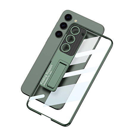 Galaxy S24 Kılıf Kamera Korumalı Şeffaf Tasarımlı Lego Standlı Kılıf