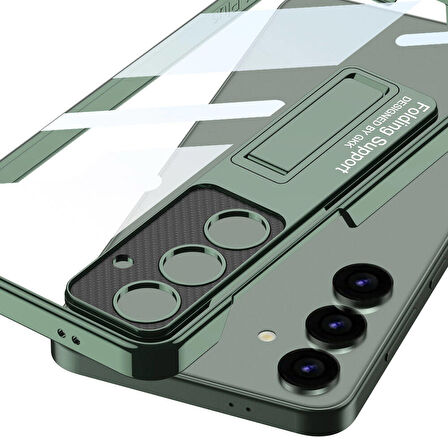 Galaxy S24 Kılıf Kamera Korumalı Şeffaf Tasarımlı Lego Standlı Kılıf