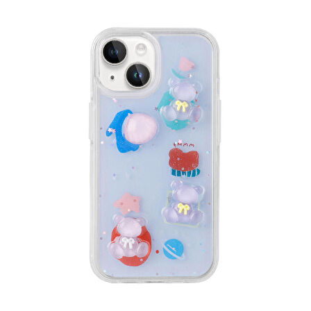 iPhone 15 Kılıf Kabartma Figürlü Parlak Minimini Silikon Kılıf