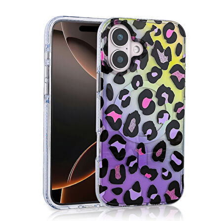iPhone 16 Kılıf Magsafe Şarj Özellikli Leopar Desenli Jago Kılıf