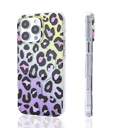 iPhone 15 Pro Max Kılıf Magsafe Şarj Özellikli Leopar Desenli Jago Kılıf