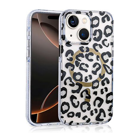iPhone 15 Kılıf Magsafe Şarj Özellikli Leopar Desenli Jago Kılıf
