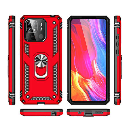 Xiaomi Poco C40 Kılıf Zore Vega Yüzüklü Standlı Zırh Kılıf