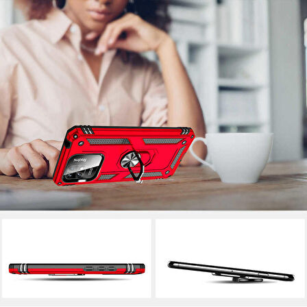 Xiaomi Poco C40 Kılıf Zore Vega Yüzüklü Standlı Zırh Kılıf