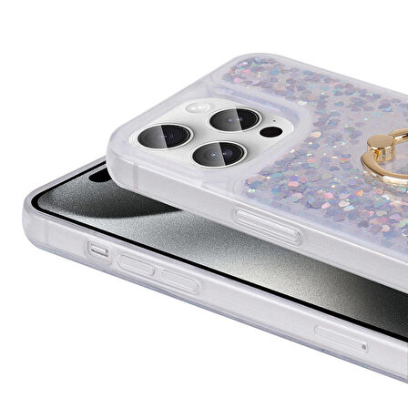iPhone 15 Pro Max Kılıf Milce Simli Pullu Yüzüklü Kılıf