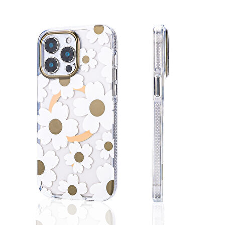 iPhone 14 Pro Max Kılıf Magsafe Şarj Özellikli Şık Çiçek Desenli Papat Kılıf