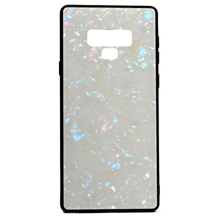 Galaxy Note 9 Kılıf Mermer Desenli Marbel Temperli Cam Silikon Kılıf