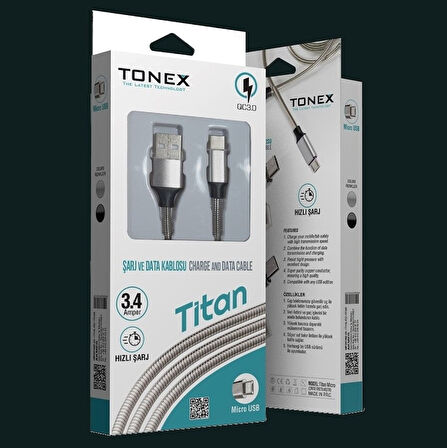 Metal 3.4A (TYPE-C) Hızlı Şarj Ve Data Kablosu Tonex Titan
