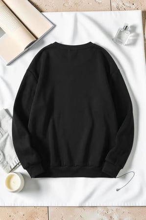 Unisex Paris Baskılı Bisiklet Yaka Sweatshirt