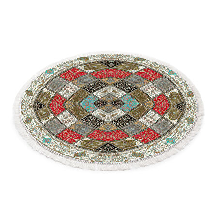 Dekoreko İnci Halı Dijital Saçaklı Yuvarlak 1831 Desen 1