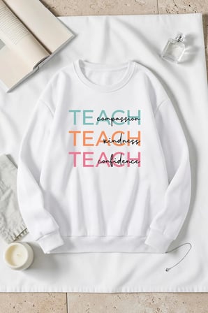 Unisex Teach Baskılı Bisiklet Yaka Sweatshirt