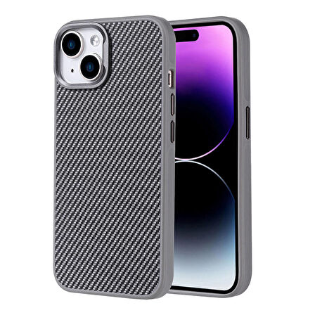 iPhone 14 Kılıf Magsafe Şarj Özellikli Karbon Fiber Görünümlü Troy Kapak