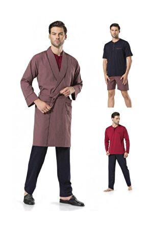 5 Parça Bordo Pijama Robdöşambır Damat Seti