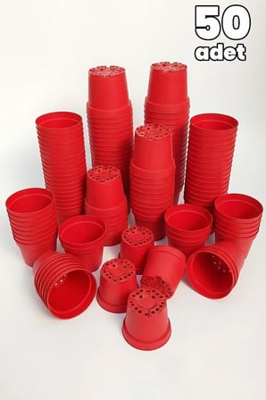 Kırmızı Plastik Saksı 12 cm Kaktüs ve Sukulent İçin 50 Adet