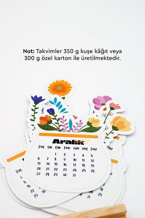 Ahşap Standlı Özel Kesim Saksı Çiçekleri Tasarımlı 2027 Masaüstü Takvimi 8x11 Cm - Zarif Yeni Yıl Hediyesi Çok Renkli