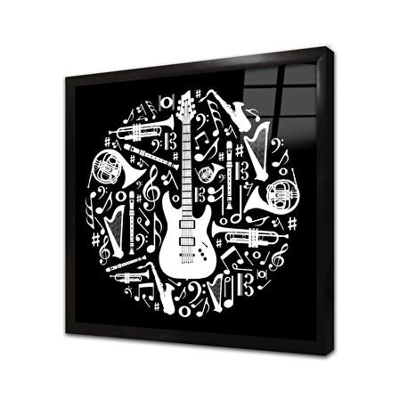 Müzik Enstrümanları Tasarım Çerçeveli Cam Tablo