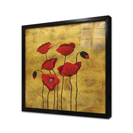 Kırmızı Çiçek Çerçeveli Cam Tablo