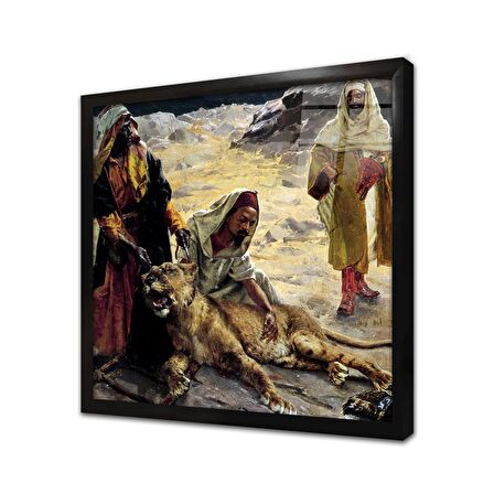 Aslan Avcısı Çerçeveli Cam Tablo