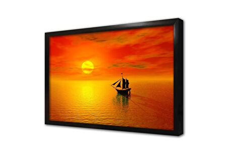 Gün Batımında Yelkenli Çerçeveli Cam Tablo