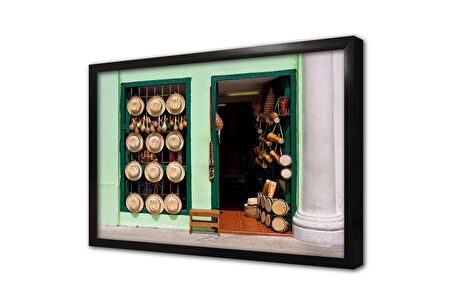 Müzit Aletleri Dükkanı Çerçeveli Cam Tablo