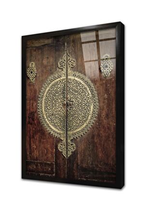 Osmanlı Ahşap Oyma Kapı Çerçeveli Cam Tablo