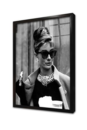 Audrey Hepburn Çerçeveli Cam Tablo