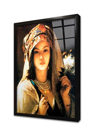 Beyaz Leylaklı Türk Kızı Çerçeveli Cam Tablo