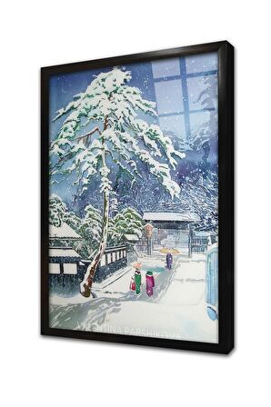 Japonyada Kış Çerçeveli Cam Tablo