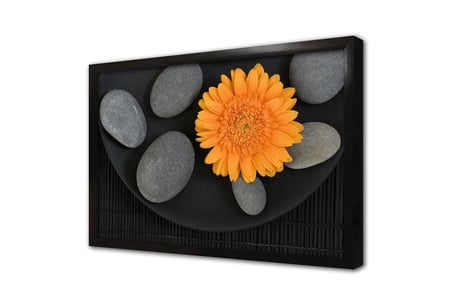 Turuncu Aster ve Spa Taşları Çerçeveli Cam Tablo