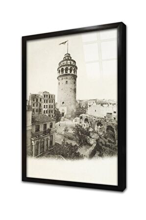 İstanbul Eski Galata Çerçeveli Cam Tablo