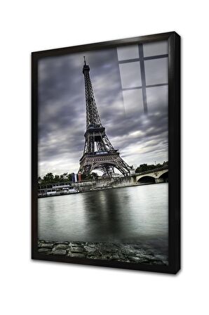 Siyah Beyaz Eyfel Çerçeveli Cam Tablo