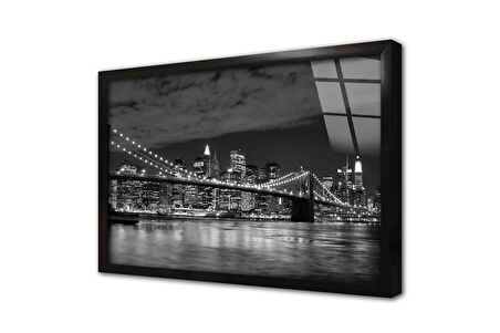 Siyah Beyaz New York Çerçeveli Cam Tablo