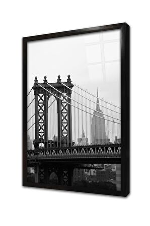 Siyah Beyaz Manhattan Çerçeveli Cam Tablo