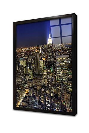 New York Gece Çerçeveli Cam Tablo