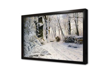 Kar Yağışı ve At Arabası Çerçeveli Cam Tablo