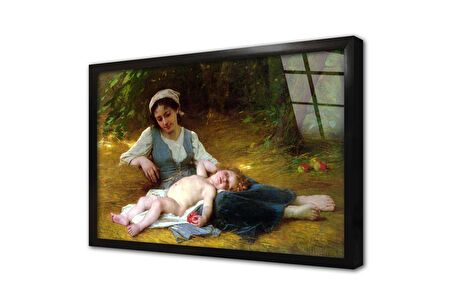 Jeune Mere Et Enfant Endormie Çerçeveli Cam Tablo